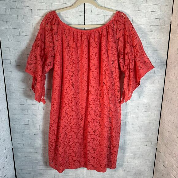 Enfocus woman mod lace short dress bell sleeve pink bohemian Whimsigoth plus Sz - Picture 2 of 9